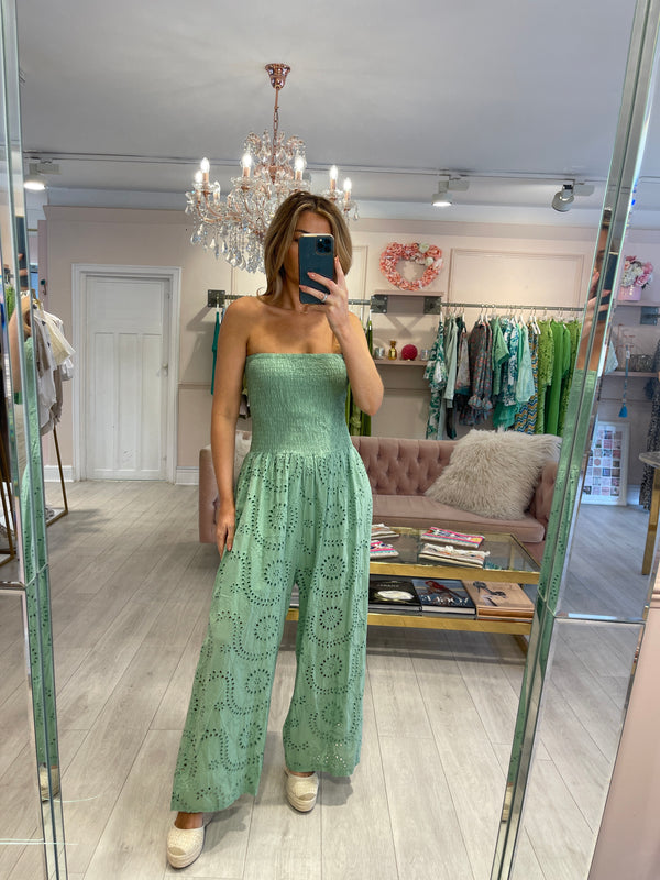 MARLA ANGLAISE JUMPSUIT AND TOP SET GREEN