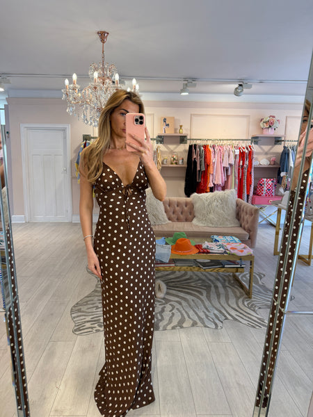 JESSICA POLKA DOT MAXI DRESS BROWN