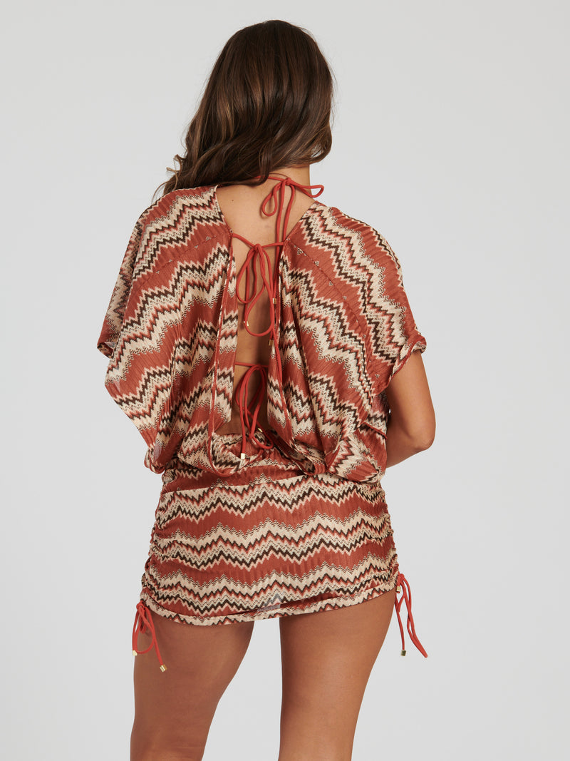 SB POOLSIDE RUCHED COVER UP IN COPPER CROCHET