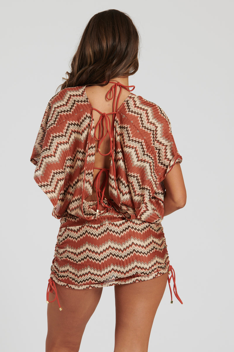 SB POOLSIDE RUCHED COVER UP IN COPPER CROCHET