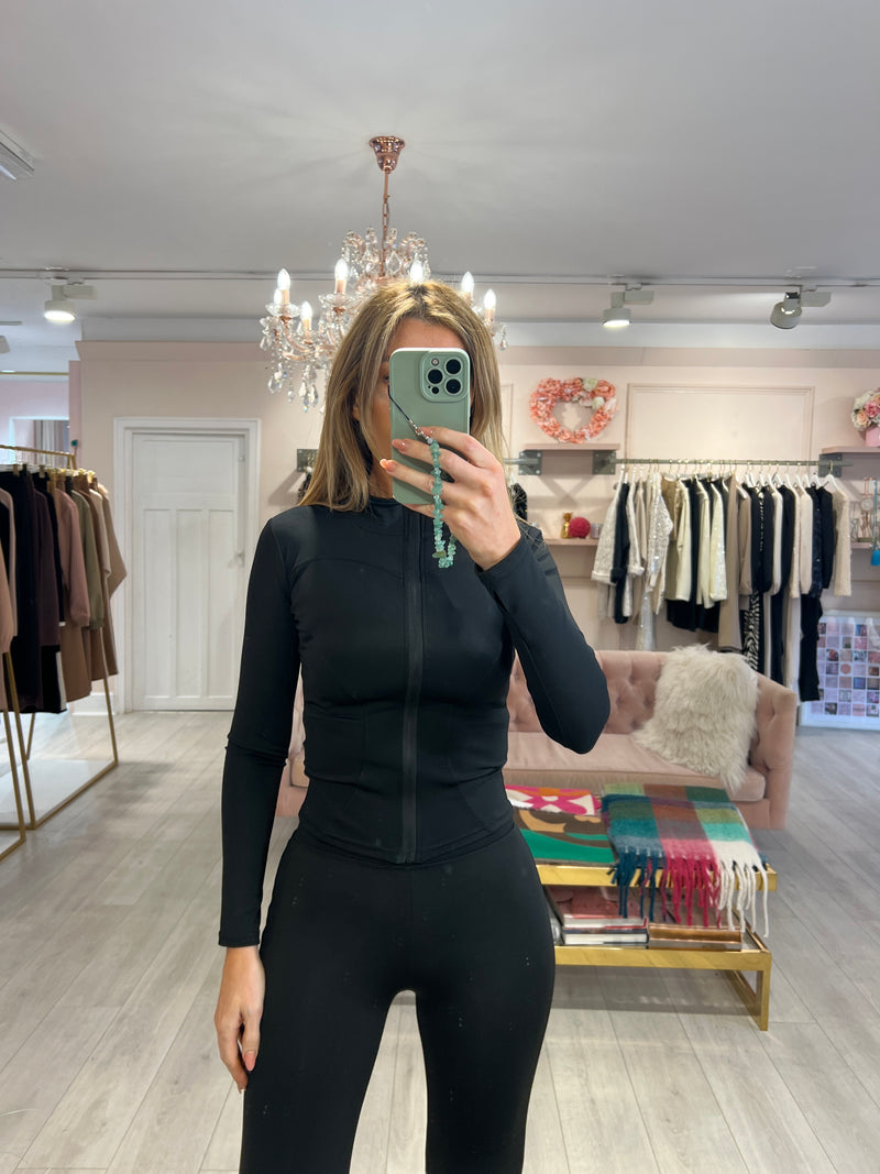 ASHLEY GYM ZIP UP FITTED TOP BLACK