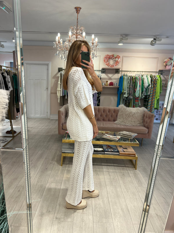 ARIEL KNIT TOP AND TROUSERS CREAM