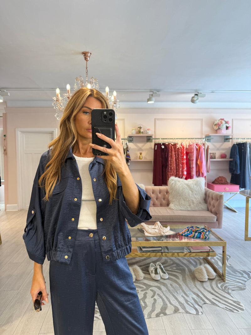 IMOGEN SATIN FINISH JACKET & TRS SET NAVY