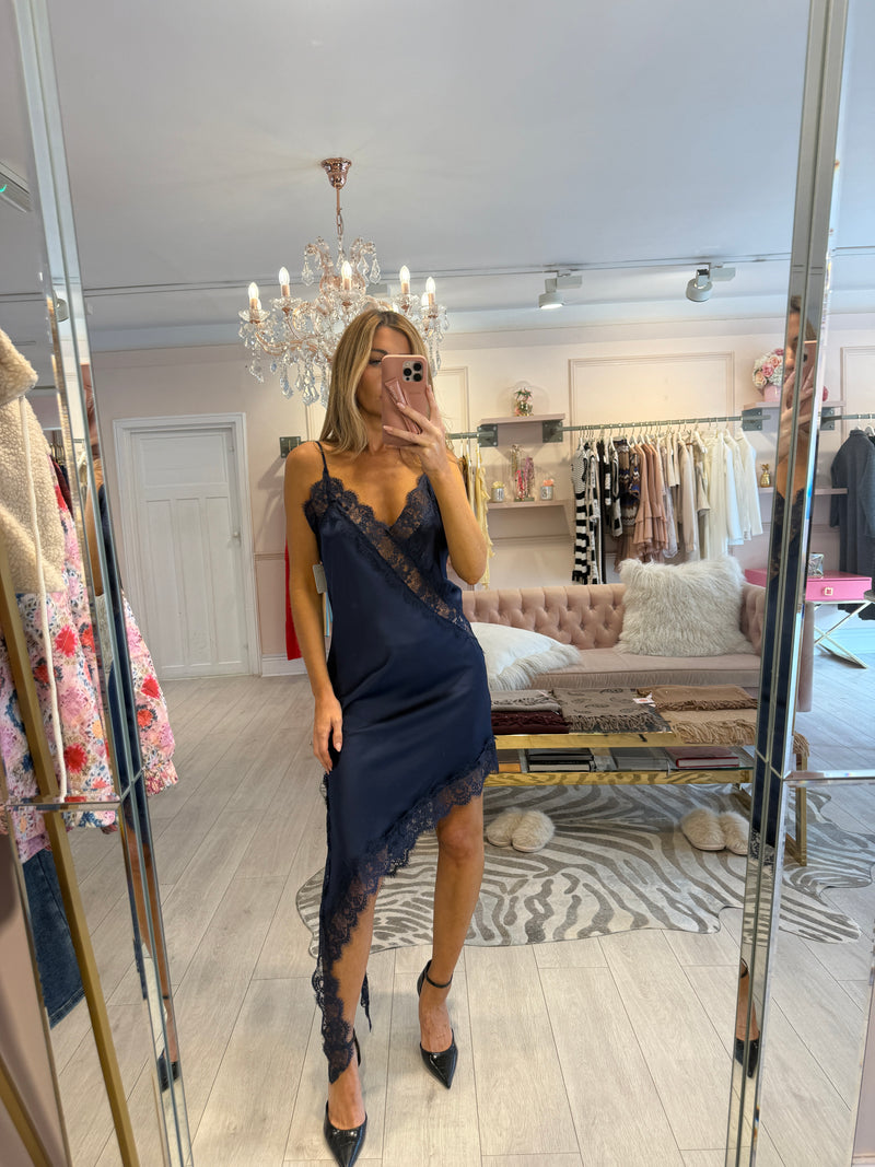 DANICA ASYMMETRIC LACE DRESS NAVY
