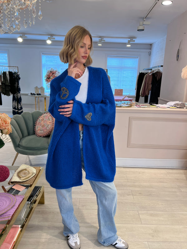 BLUE KNITTED PEACE&LOVE CARDIGAN