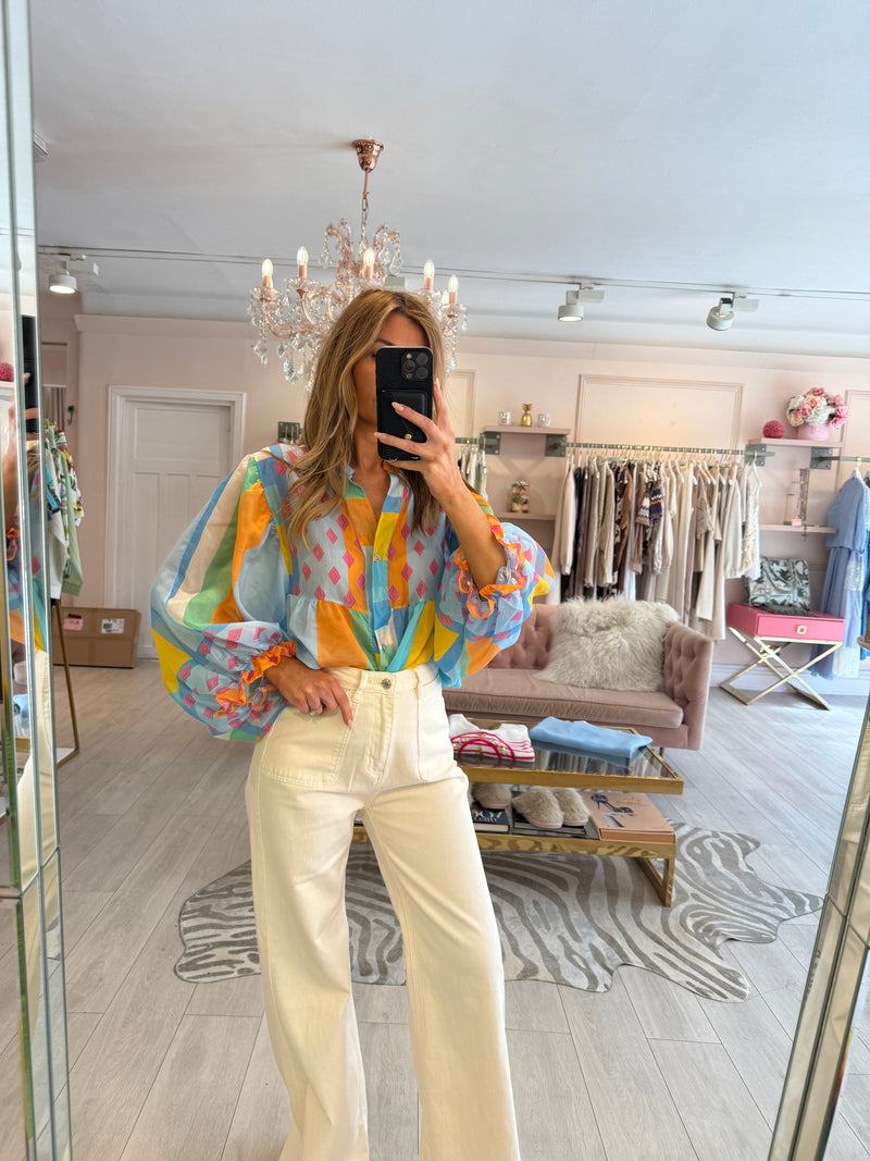 CANDI PRINTED BLOUSE BLUE