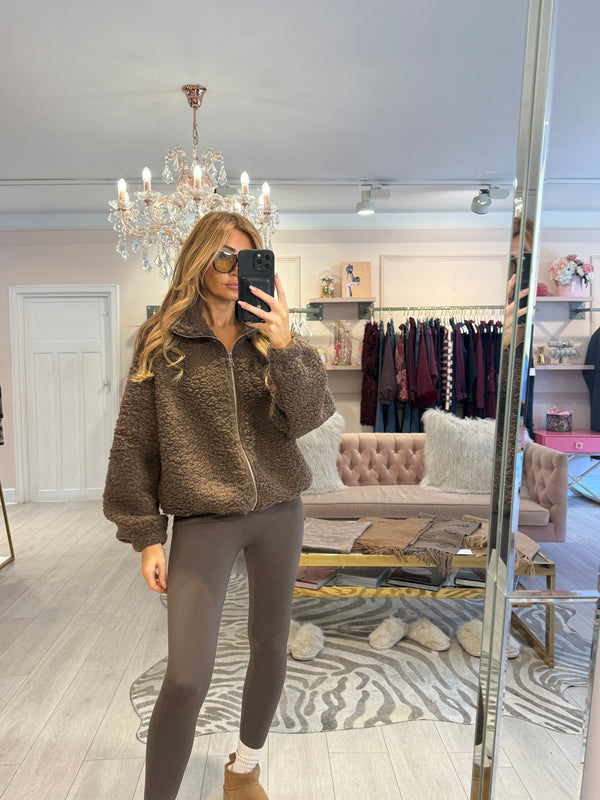 LANA BORG ZIP TROUGH FLEECE BROWN