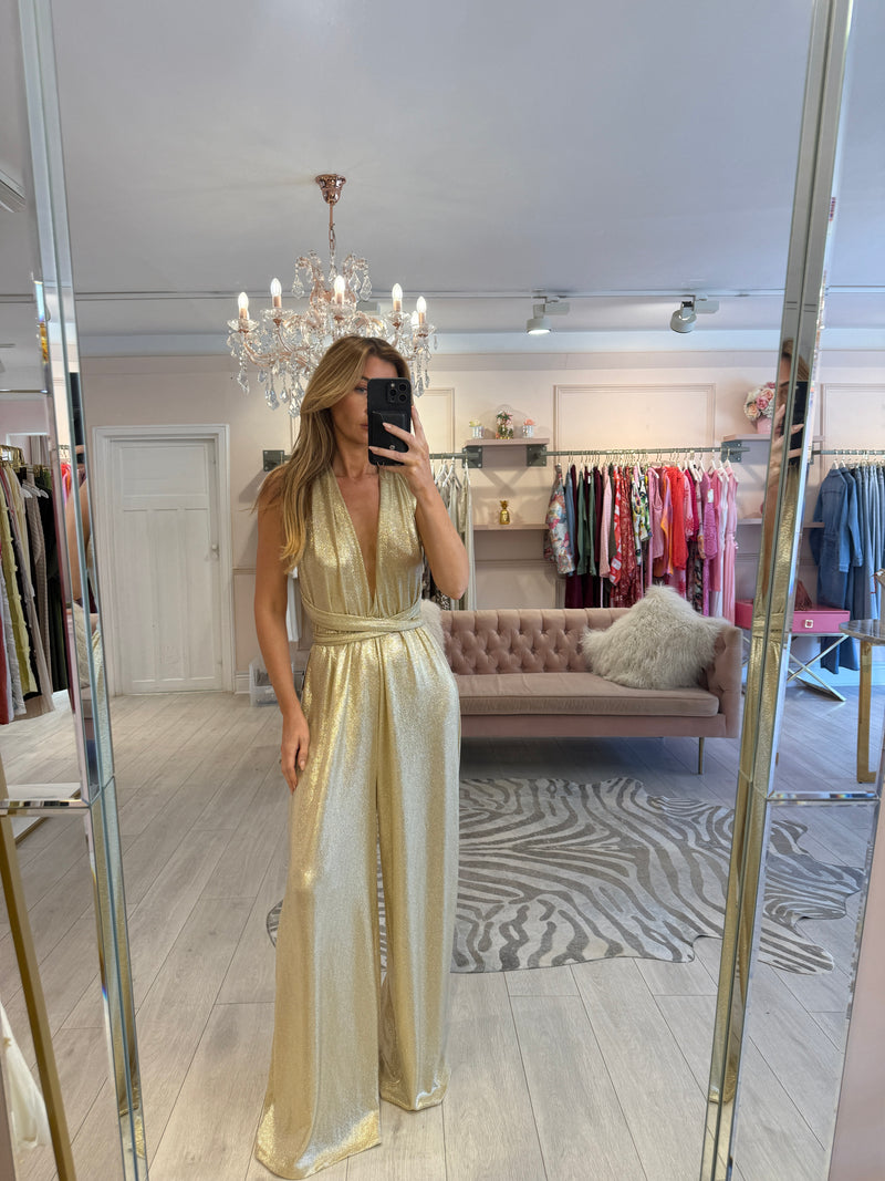 DENIA GOLD HALTER JUMPSUIT