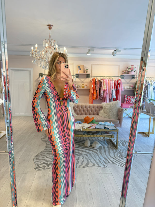 DEIA CHEVRON KNIT MAXI DRESS ORANGE/MULTI – EBA