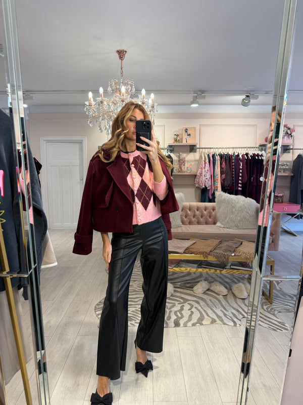 FREDERICA CROPPED TRENCH BURGUNDY