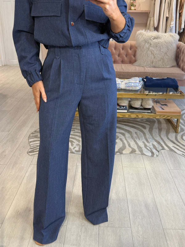 ADA TAILORED WIDE LEG TROUSER IN DENIM LOOK