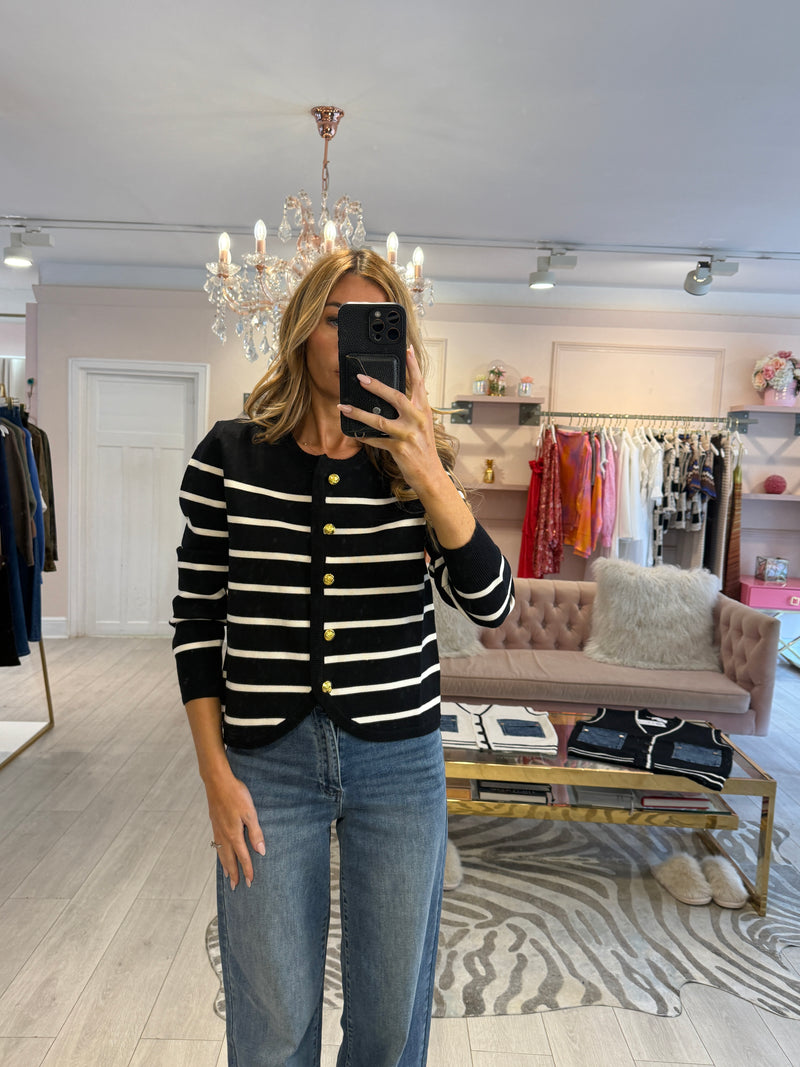 LOLA STRIPED KNIT CARDIGAN BLACK