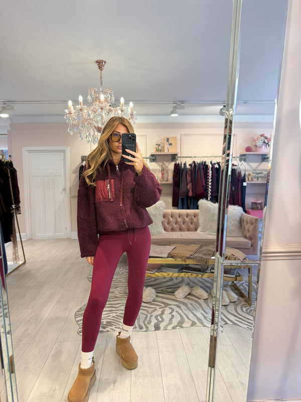 CANDACE BORG FLEECE FULL ZIP JACKET BURGUNDY