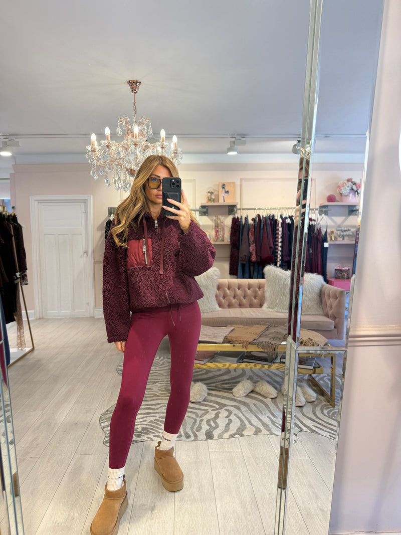 CANDACE BORG FLEECE FULL ZIP JACKET BURGUNDY