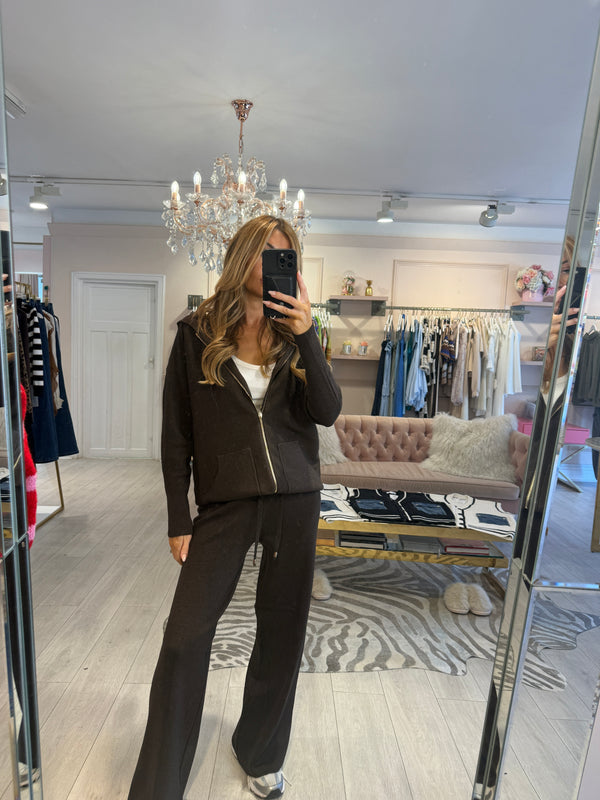JAMIE ZIP THROUGH KNIT HOODY SET BROWN