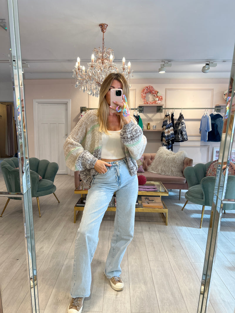 FRANCINE OATMEAL/MINT CHUNKY SHORT CARDIGAN