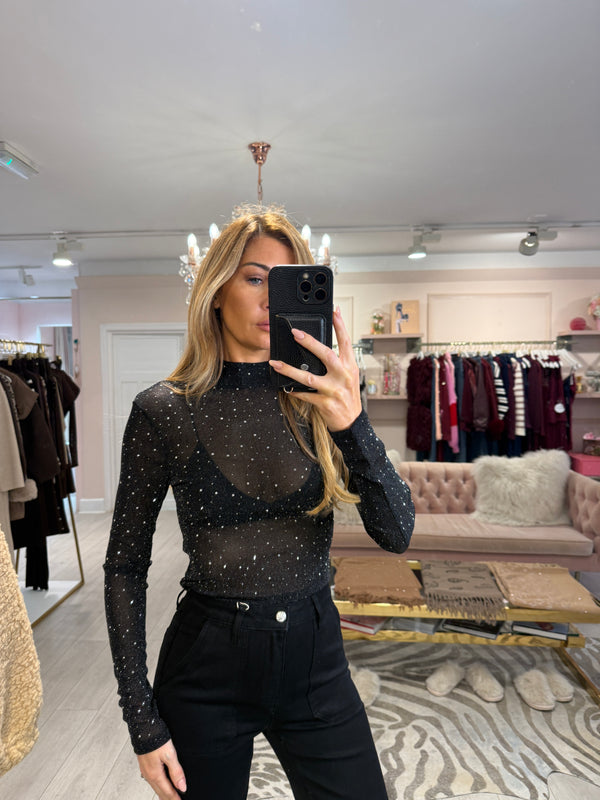 CHANTELLE EMBELLISHED LONG SLEEVE MESH TOP