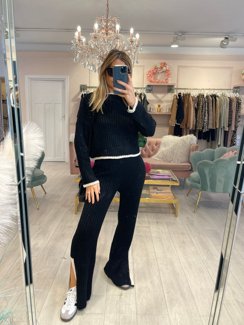 HARPER KNIT TROUSER SET BLACK WITH BEIGE