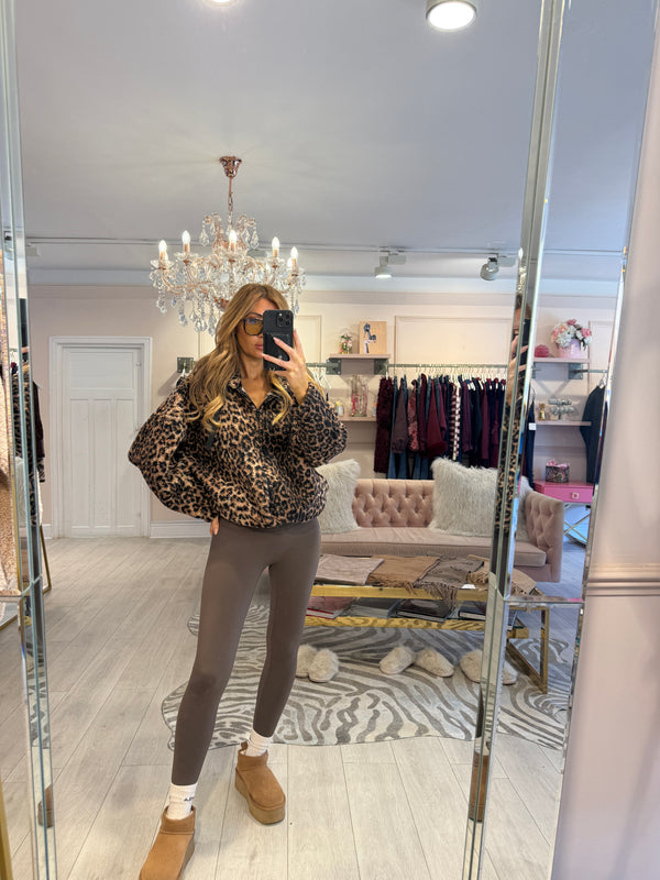 CANDACE BORG FLEECE FULL ZIP JACKET LEOPARD