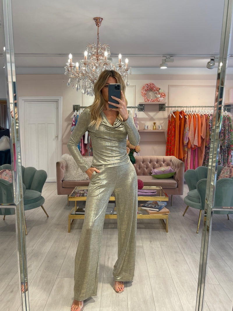 CARTER METALLIC GOLD TOP & TROUSER SET