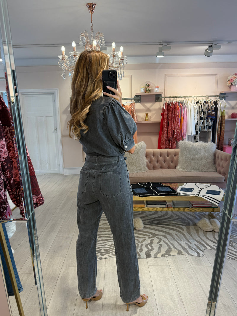 BETHANY DENIM SHORT SLEEVE JUMPSUIT GREY