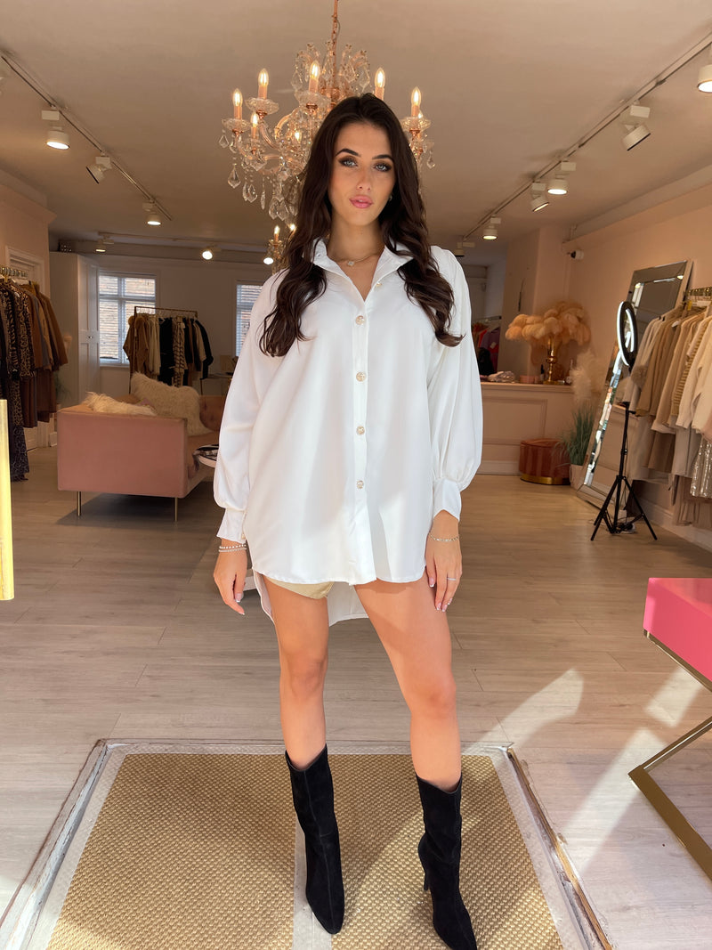 IZZI DROPPED HEM SHIRT DRESS CREAM