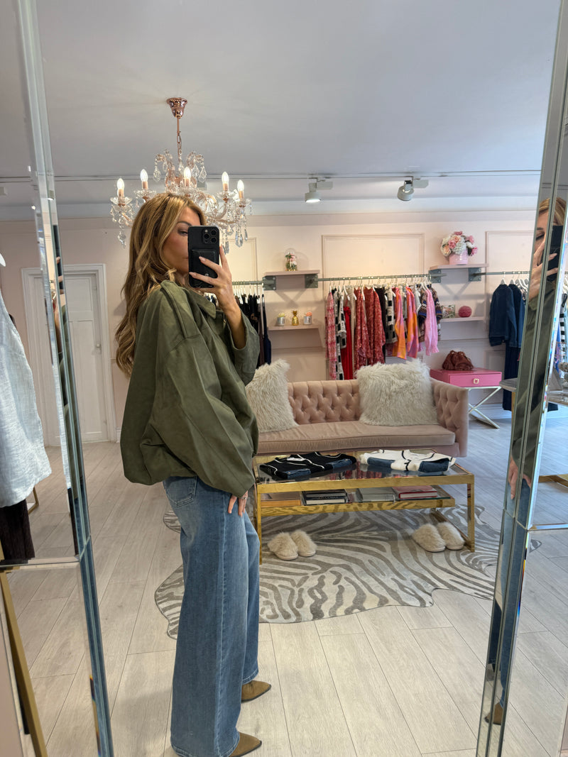 NEVE FAUX SUEDE BOMBER JACKET KHAKI