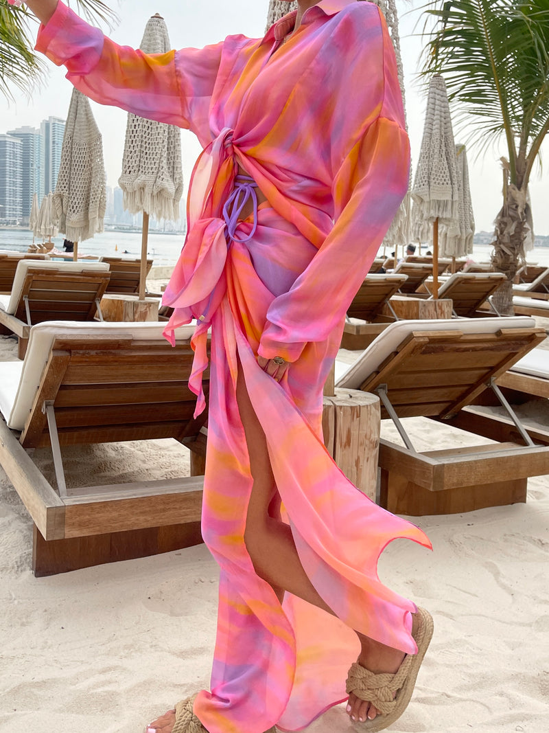 EBA. MALIBU BEACH PINK/PURPLE TOP & SARONG SET
