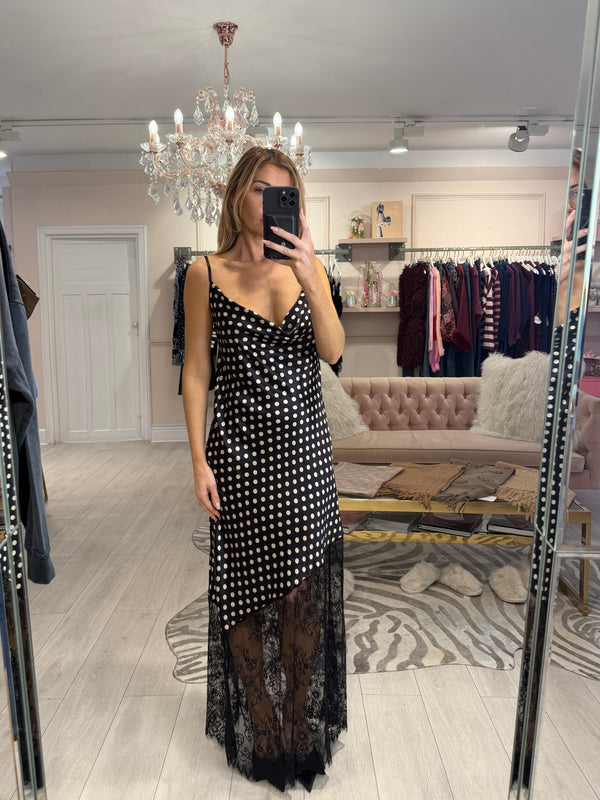 PETRA POLKA DOT DRESS BLACK LACE TRIM