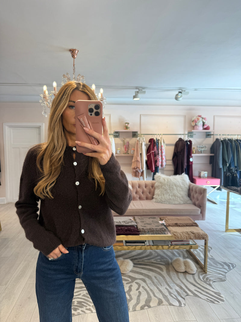 ELODIE BUTTON DOWN CARDIGAN BROWN