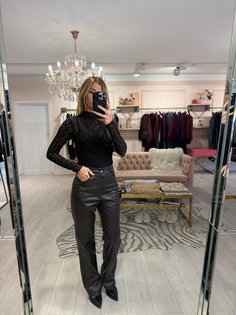 ALICE LACE AND SPARKLE BODYSUIT BLACK