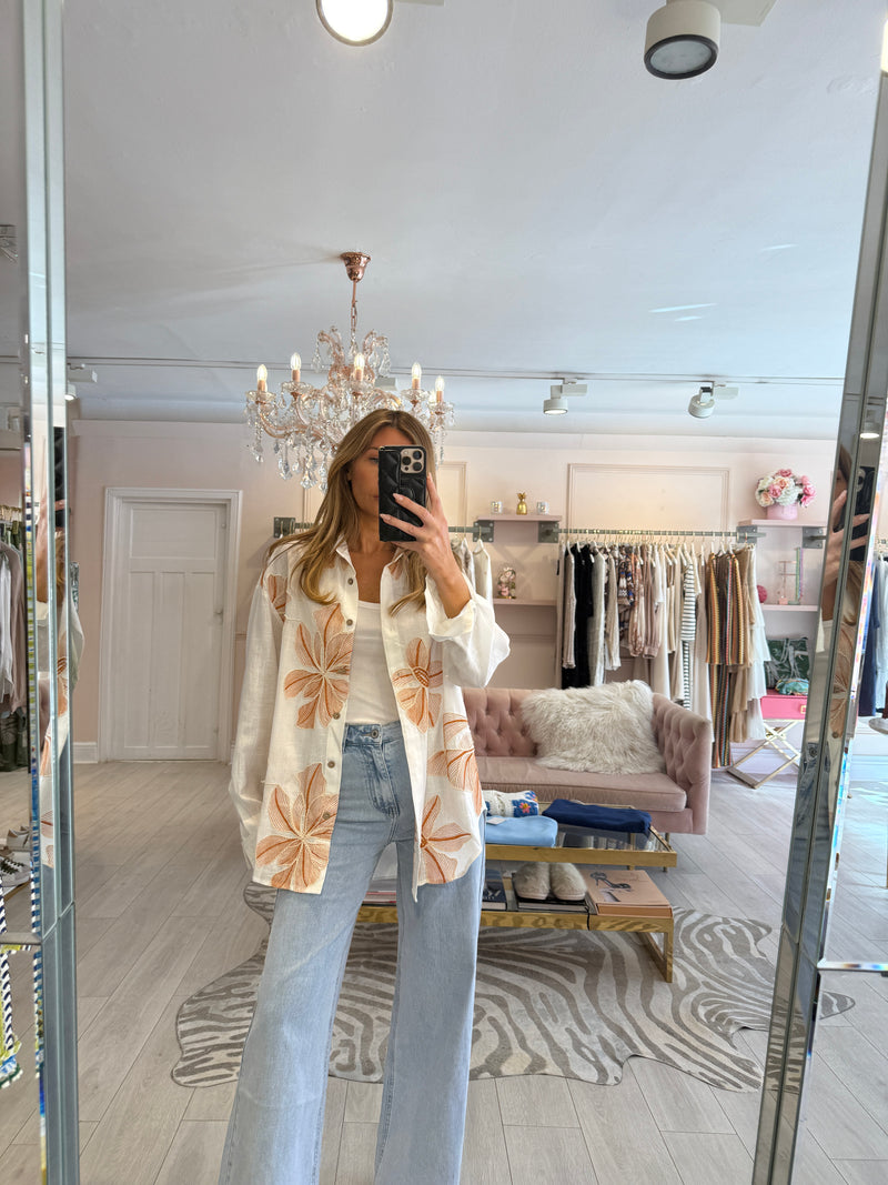 SASHA FLORAL EMBROIDERED SHIRT RUST
