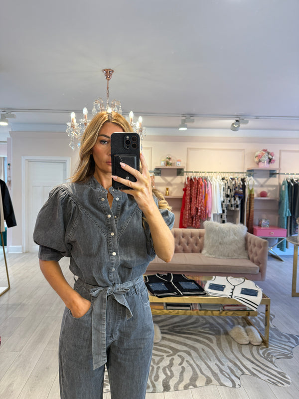 BETHANY DENIM SHORT SLEEVE JUMPSUIT GREY