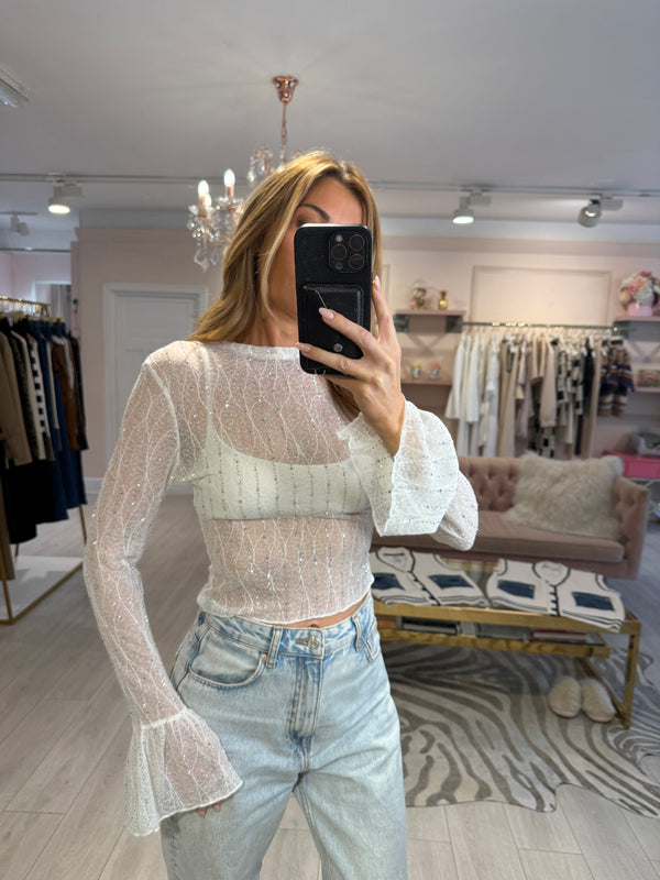 SCARLETT CRYSTAL MESH TOP WHITE
