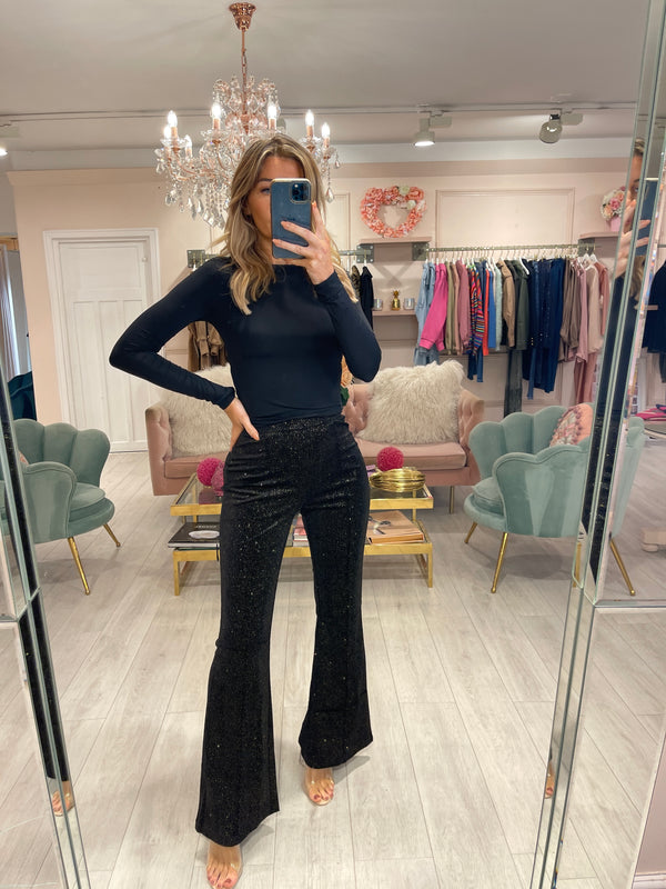 BLACK WITH GOLD SPARKLE FLARE TROUSERS