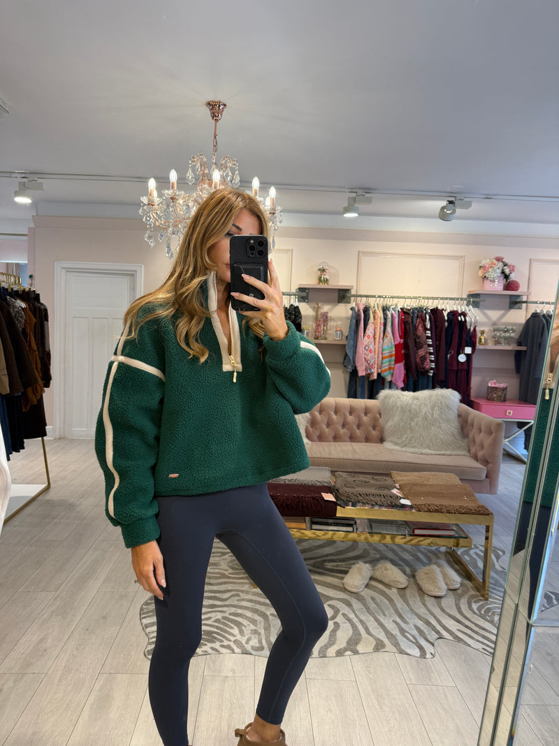 LULU 1/4 ZIP UP FLEECE GREEN