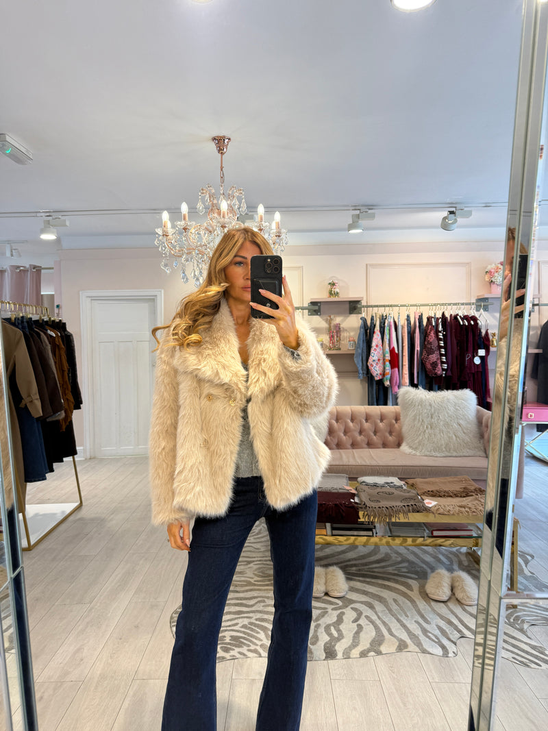 CLEO FAUX FUR JACKET BEIGE