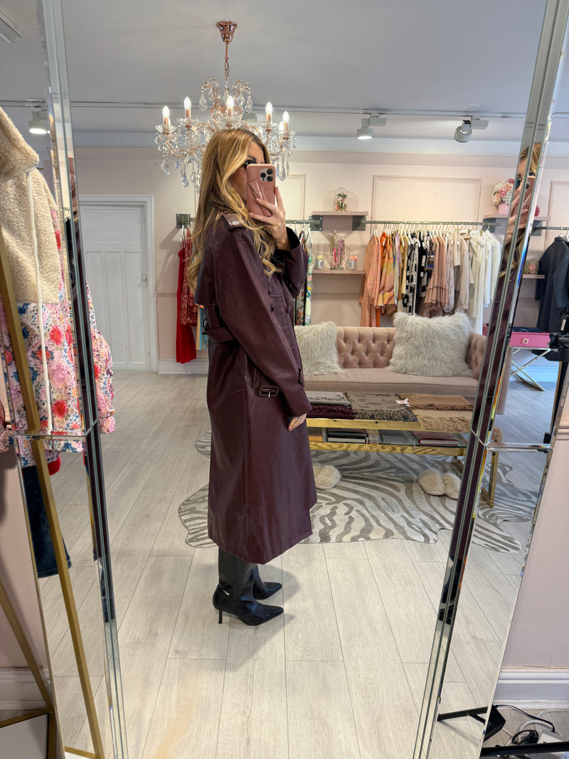 ABIGAIL FAUX LEATHER TRENCH BURGUNDY