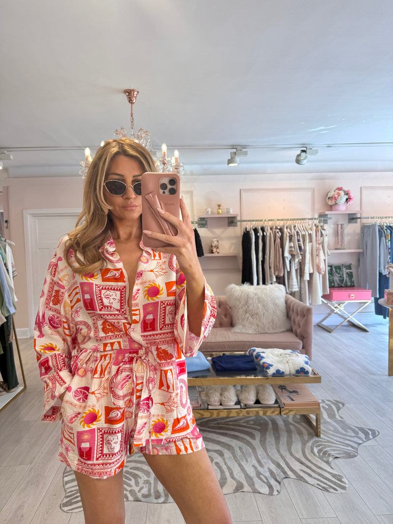RHODES PRINTED SHORTS SET PINK