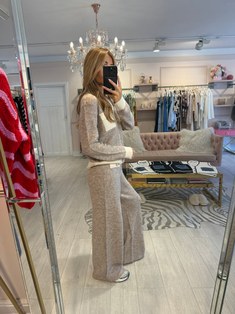 MELANIE GOLD BUTTON KNIT SET BEIGE