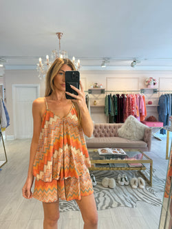 CHARLOTTE ORANGE CHEVRON LUREX PRINTED SHORT SET