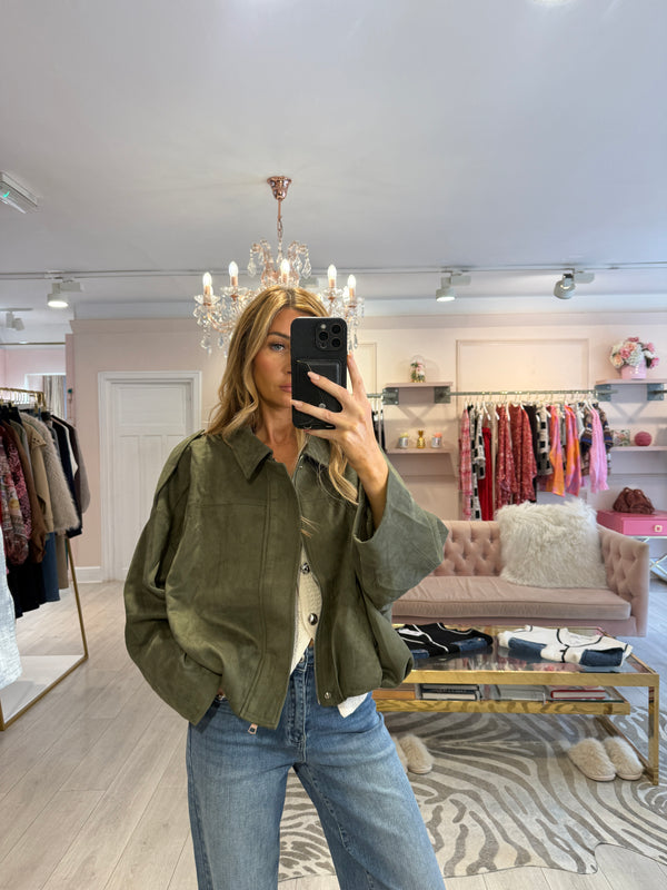 NEVE FAUX SUEDE BOMBER JACKET KHAKI