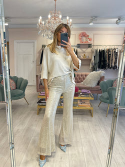 LARISSA SILVER SEQUIN FLARED TROUSER 2