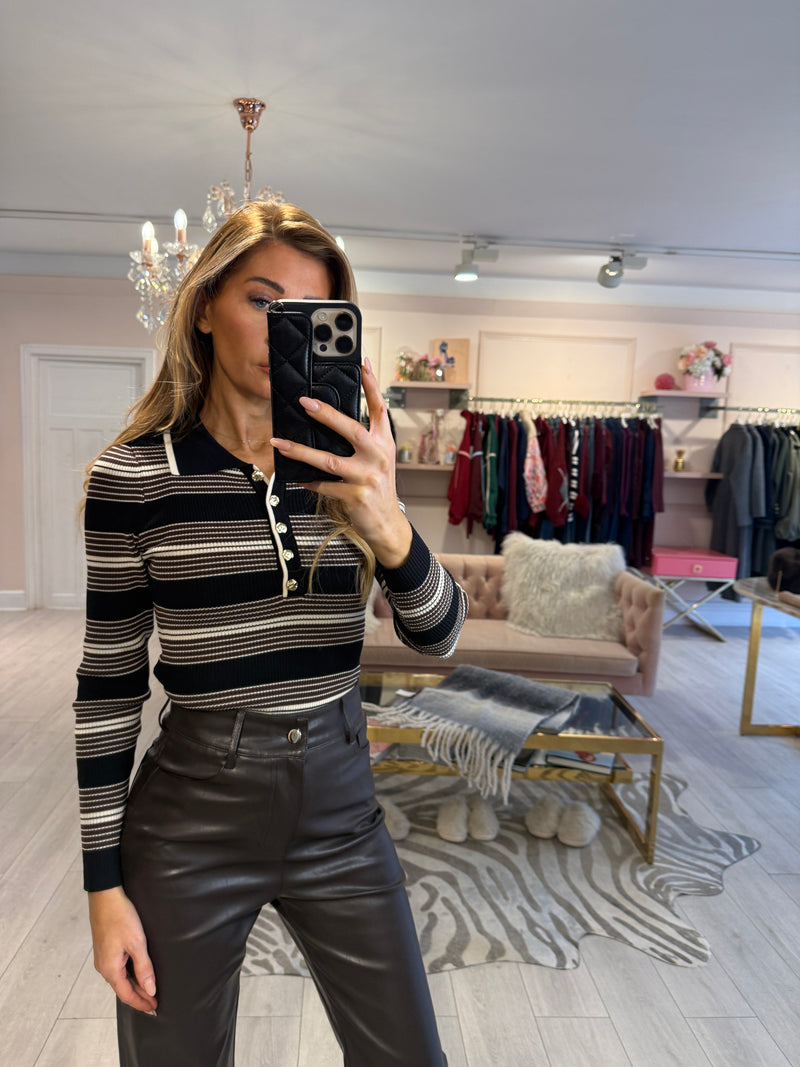 DELVINE RIBBED STRIPE BODYSUIT BLACK