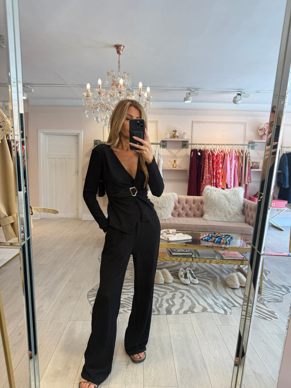 POPPY GOLD BUCKLE TROUSERS SET BLACK