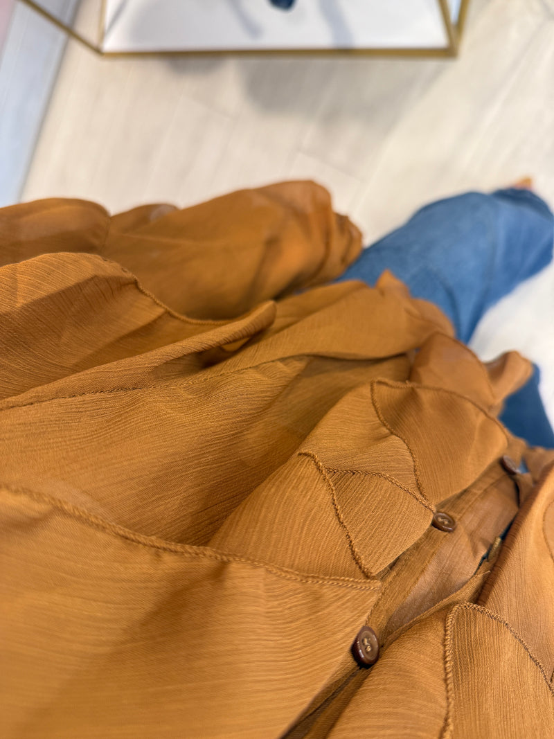 DOLLY FRILL BLOUSE BROWN
