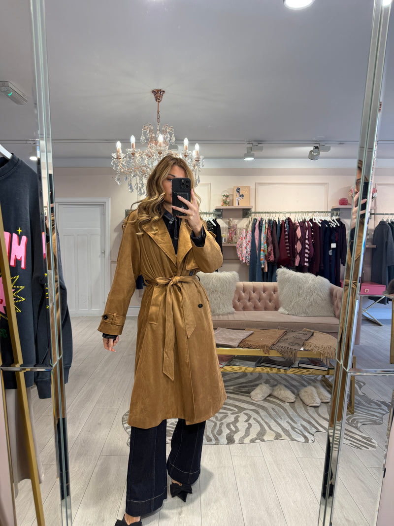 LARISSA FAUX SUEDE TRENCH CAMEL