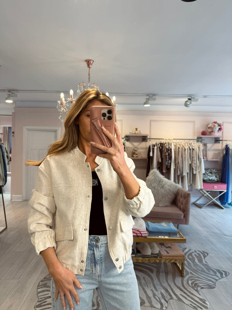 COVE LINEN BLEND FABRIC BOMBER JACKET