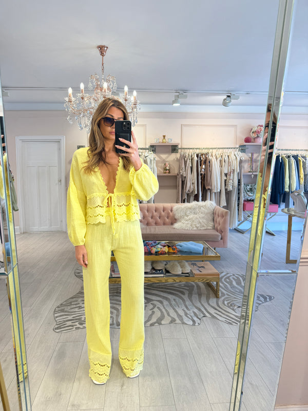 TILLY CHEESECLOTH BRODERY TROUSER SET LEMON