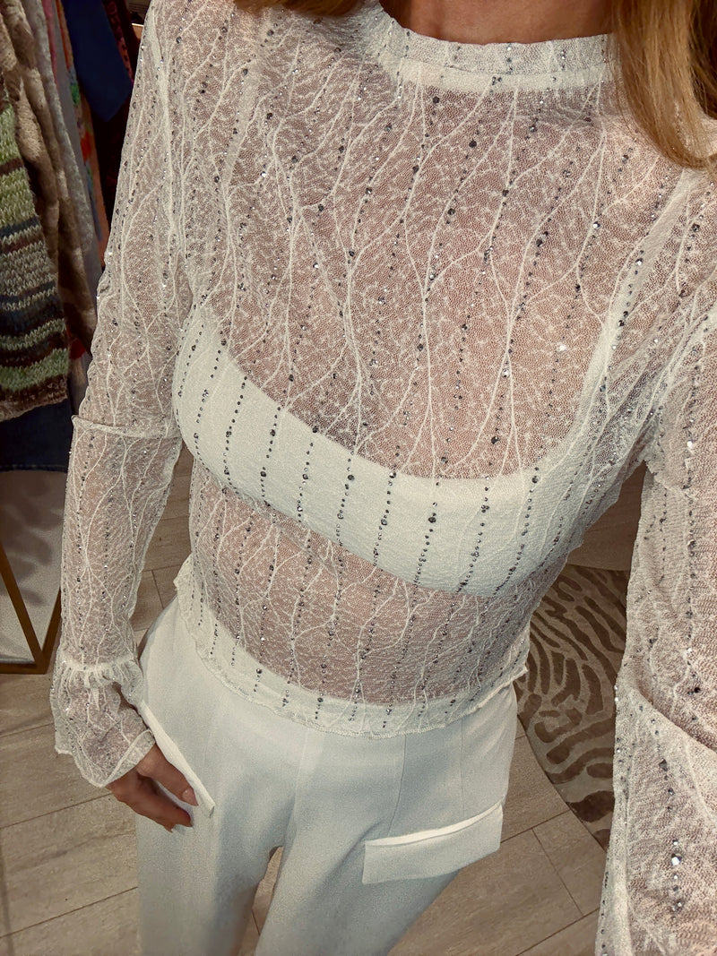 SCARLETT CRYSTAL MESH TOP WHITE